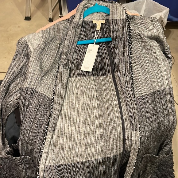 Eileen Fisher Black Organic Cotton Hazy Blocks Shawl Cardigan Jacket Size L/XL - Picture 8 of 15